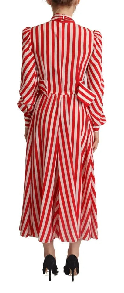 Dolce &amp; Gabbana Hvid Rød Silke A-Line Shift Gown Maxikjole