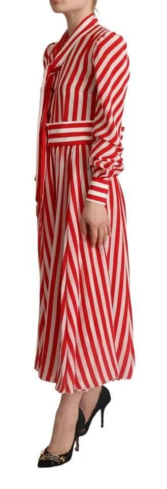 Dolce & Gabbana White Red Silk A-Line Shift Gown Maxi Dress - Hilstor