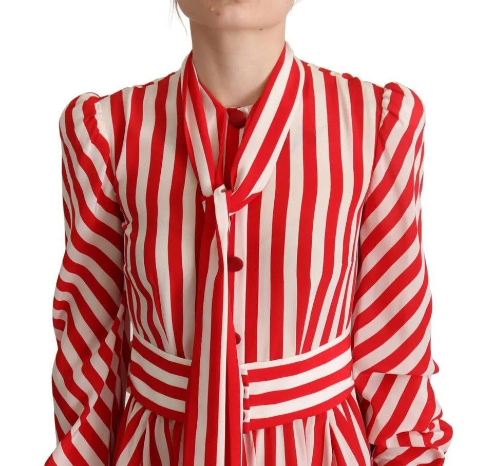 Dolce &amp; Gabbana Hvid Rød Silke A-Line Shift Gown Maxikjole