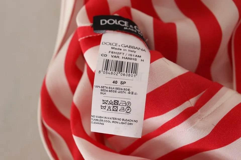 Dolce & Gabbana White Red Silk A-Line Shift Gown Maxi Dress - Hilstor