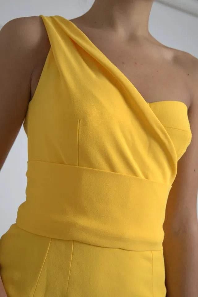 Dolce & Gabbana Yellow One Shoulder Side Slit Midi Dress - Hilstor