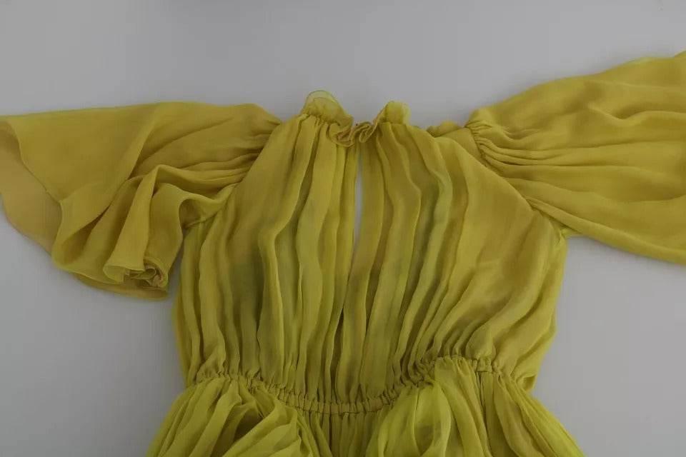 Dolce & Gabbana Yellow Shift A-line Silk Gown Dress - Hilstor