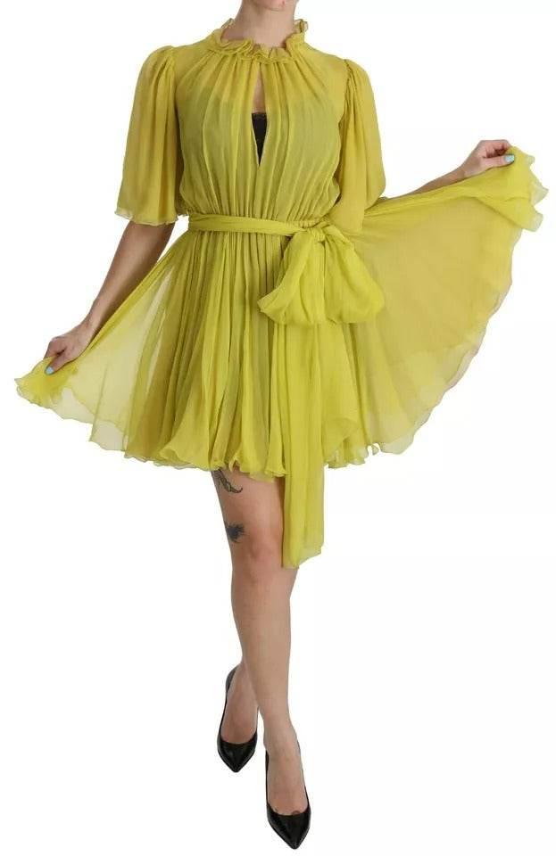 Dolce & Gabbana Yellow Shift A-line Silk Gown Dress - Hilstor