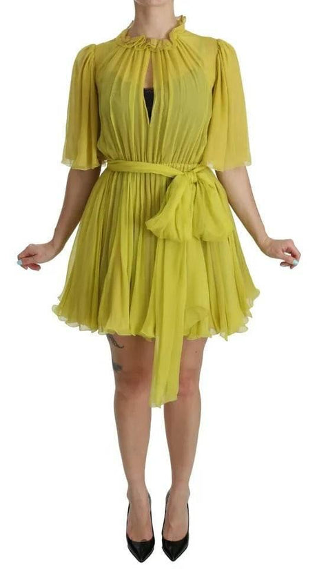 Dolce & Gabbana Yellow Shift A-line Silk Gown Dress - Hilstor
