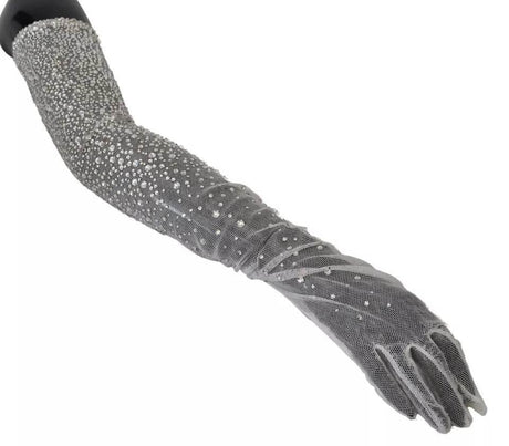 Dolce & Gabbana White Crystal Elbow Length Cotton Tulle Gloves - Hilstor