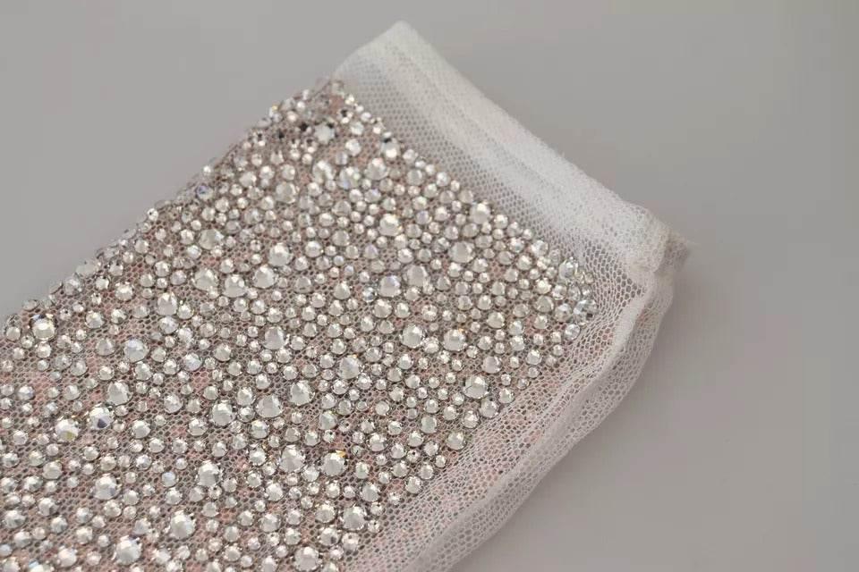 Dolce & Gabbana White Crystal Elbow Length Cotton Tulle Gloves - Hilstor