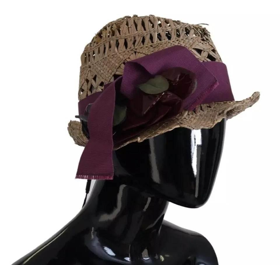 Dolce & Gabbana Brown Ribbon Floral Embellished Straw Hat - Hilstor