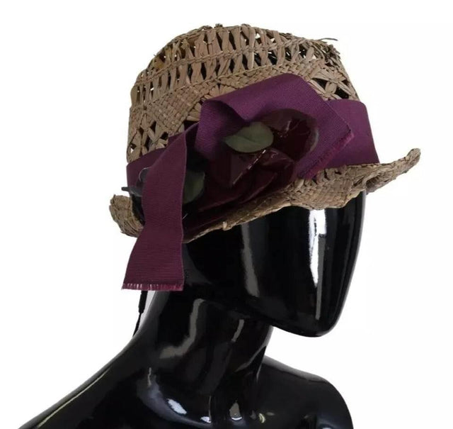 Dolce & Gabbana Brown Ribbon Floral Embellished Straw Hat - Hilstor