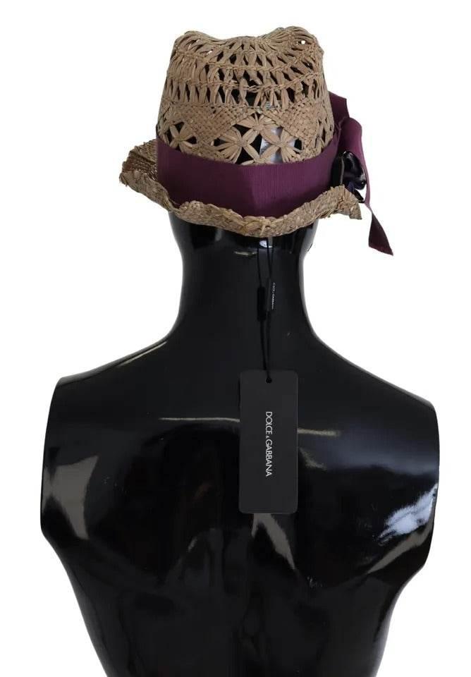 Dolce & Gabbana Brown Ribbon Floral Embellished Straw Hat - Hilstor