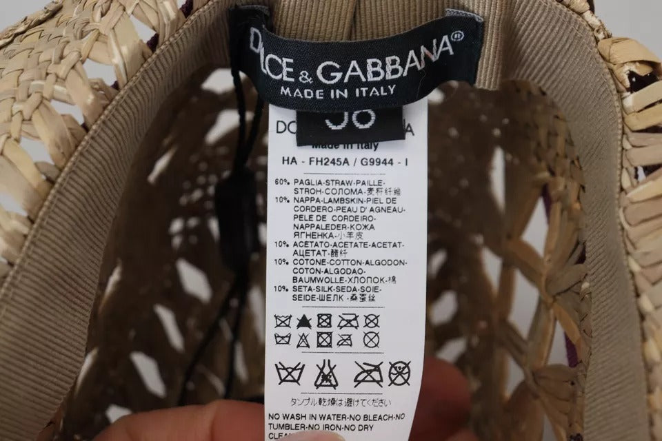 Dolce &amp; Gabbana brunt bånd med blomsterudsmykket stråhat