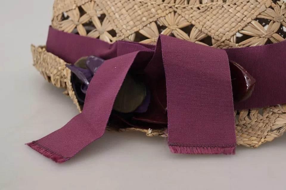 Dolce & Gabbana Brown Ribbon Floral Embellished Straw Hat - Hilstor