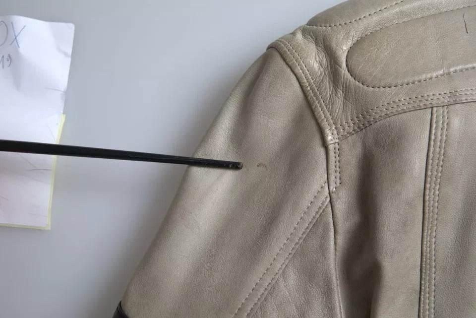 Dolce & Gabbana Beige Leather Full Zip Biker Coat Jacket - Hilstor