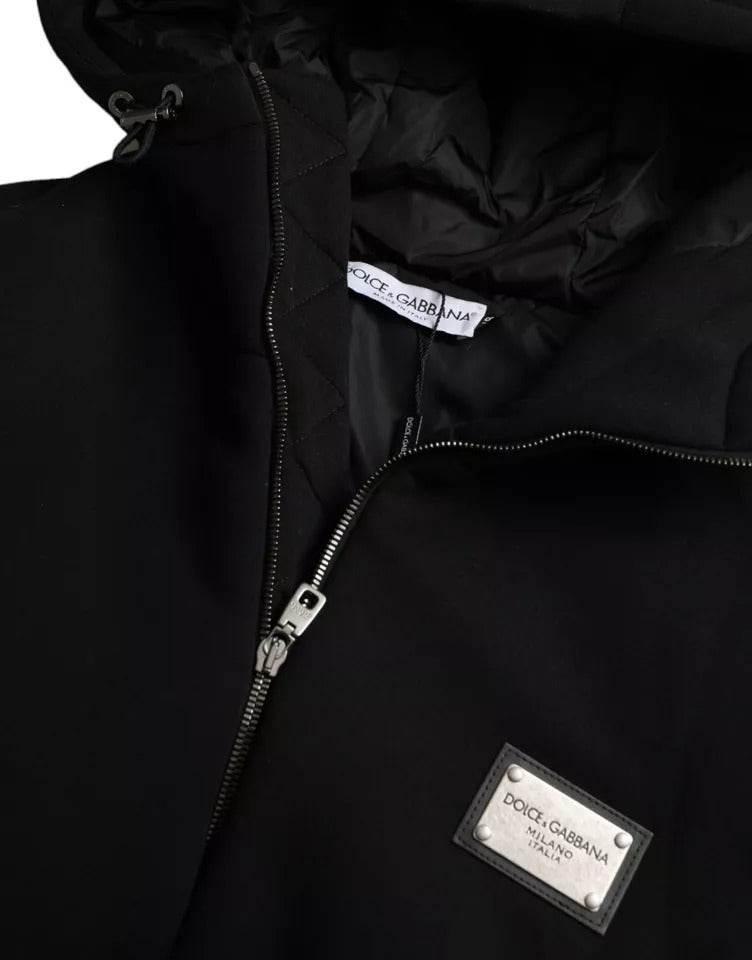 Dolce & Gabbana Black Cotton Hooded Logo Bomber Jacket - Hilstor