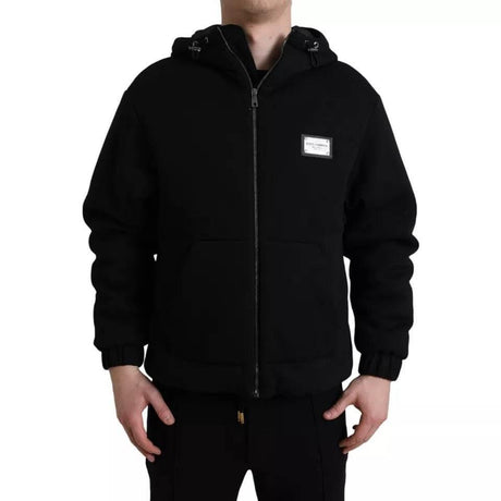 Dolce & Gabbana Black Cotton Hooded Logo Bomber Jacket - Hilstor