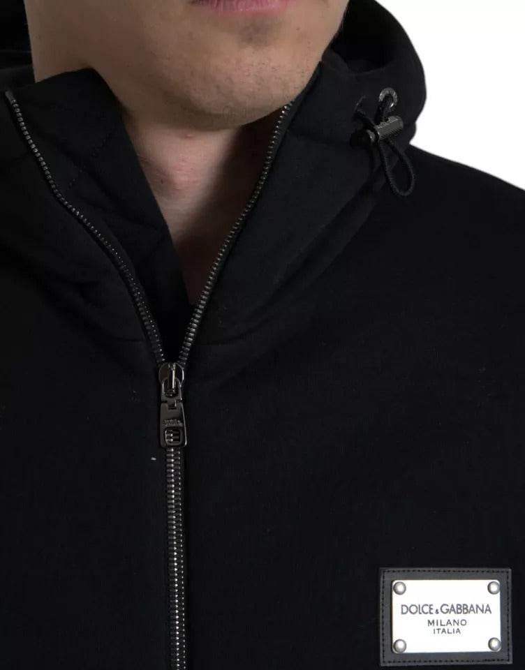Dolce & Gabbana Black Cotton Hooded Logo Bomber Jacket - Hilstor