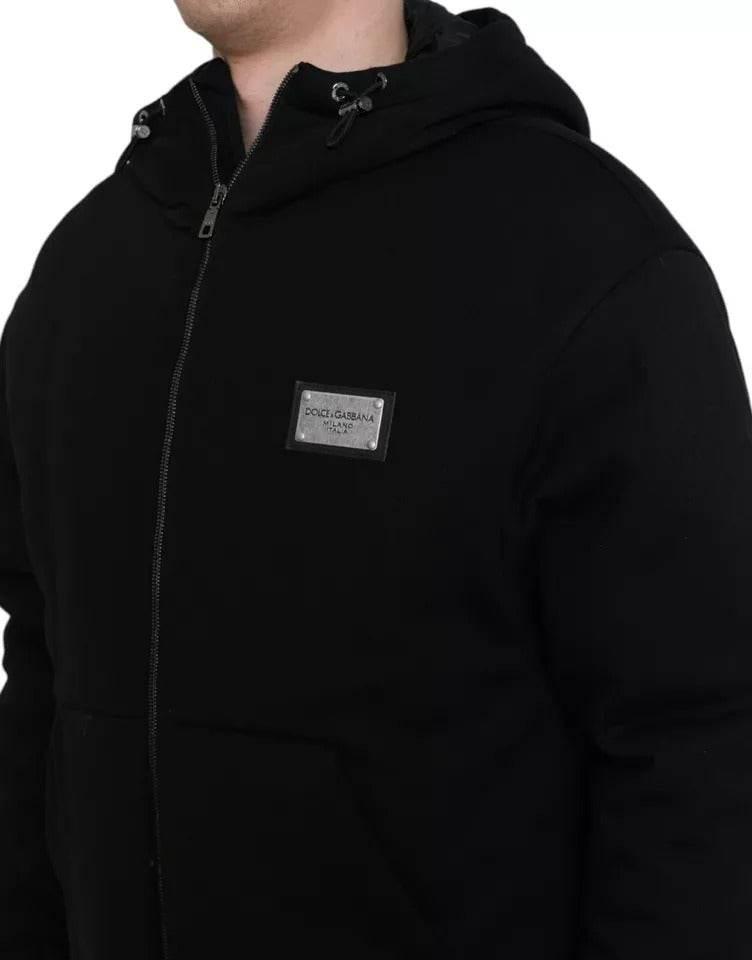 Dolce & Gabbana Black Cotton Hooded Logo Bomber Jacket - Hilstor