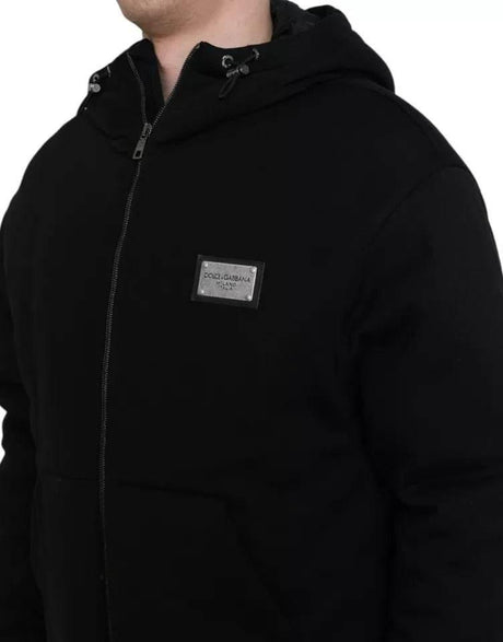 Dolce & Gabbana Black Cotton Hooded Logo Bomber Jacket - Hilstor