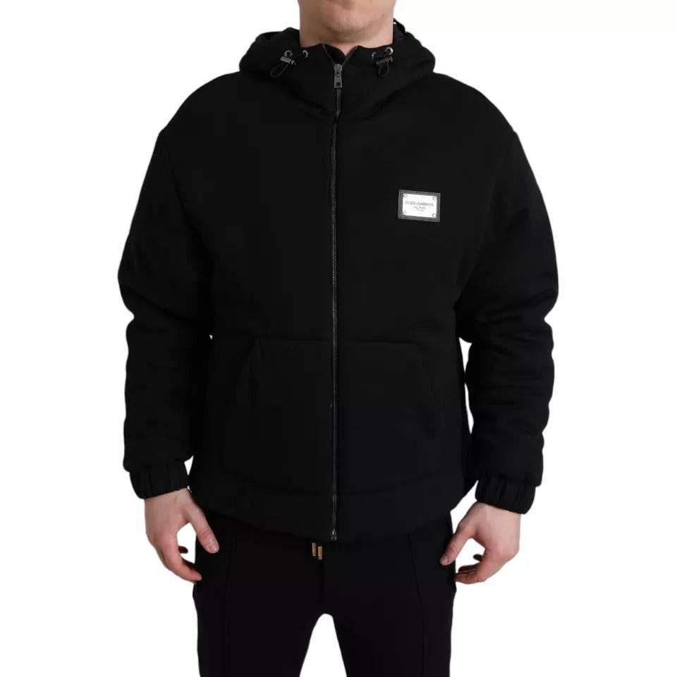 Dolce & Gabbana Black Cotton Hooded Logo Bomber Jacket - Hilstor