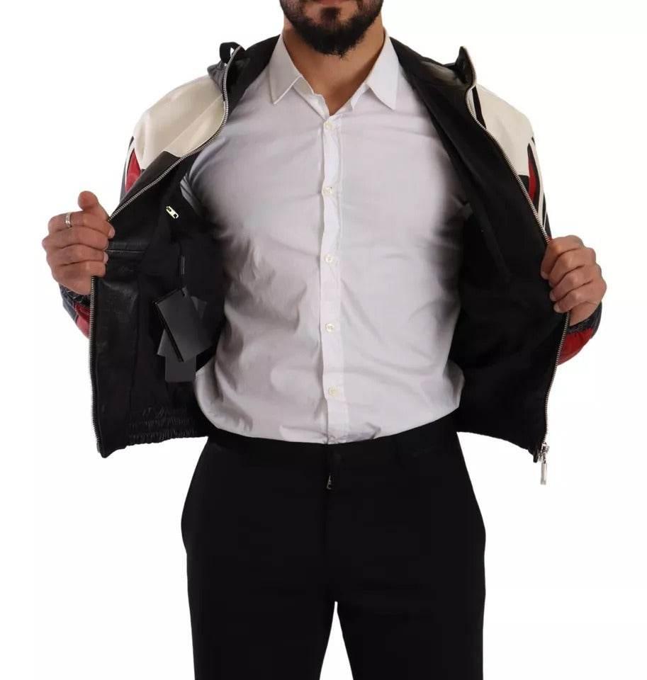 Dolce & Gabbana Black Leather Hooded Blouson Jacket - Hilstor