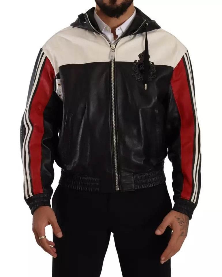 Dolce & Gabbana Black Leather Hooded Blouson Jacket - Hilstor