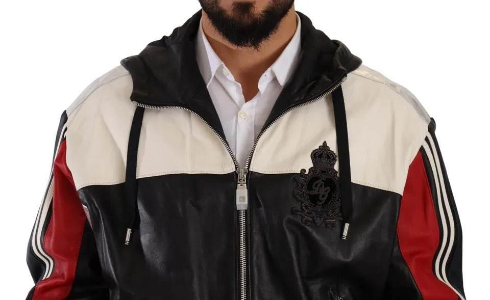 Dolce & Gabbana Black Leather Hooded Blouson Jacket - Hilstor