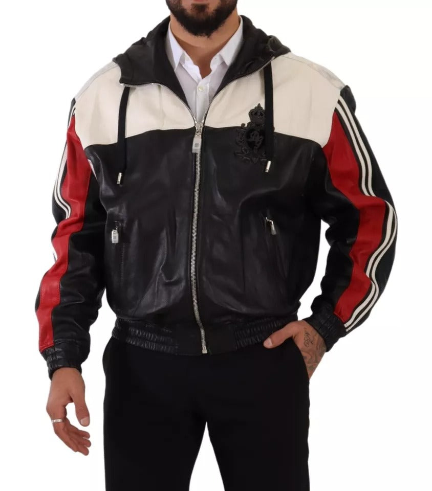 Dolce &amp; Gabbana Blouson-jakke med sort læder med hætte