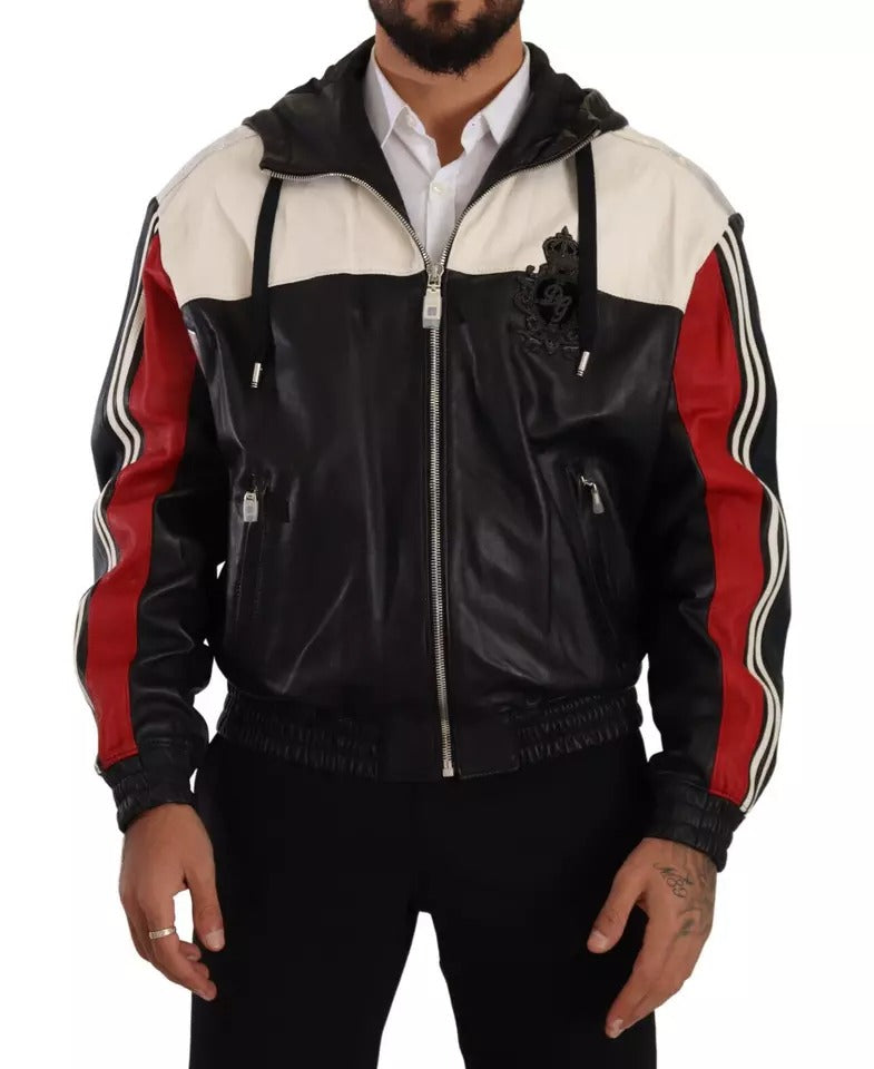 Dolce &amp; Gabbana Blouson-jakke med sort læder med hætte