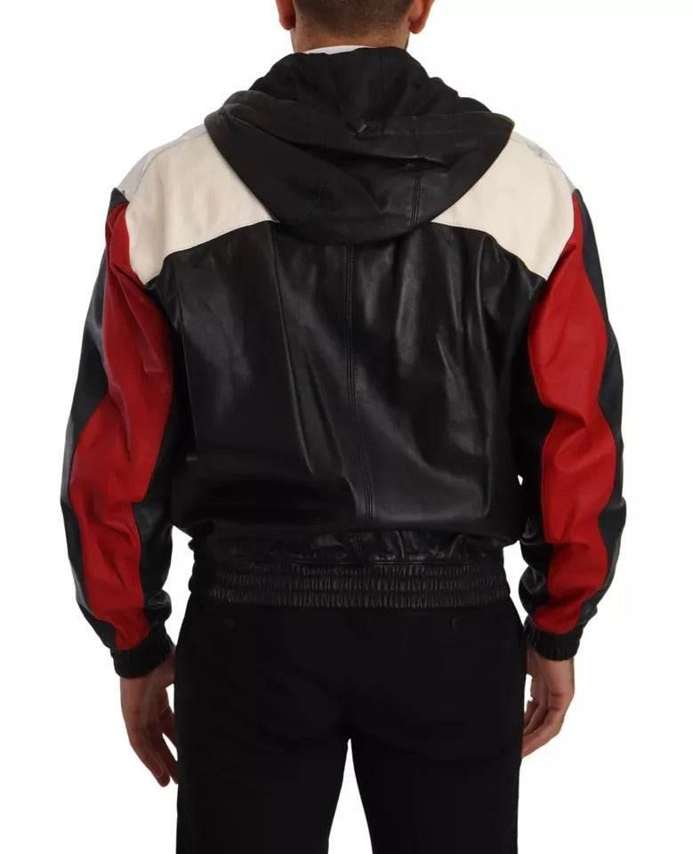 Dolce & Gabbana Black Leather Hooded Blouson Jacket - Hilstor