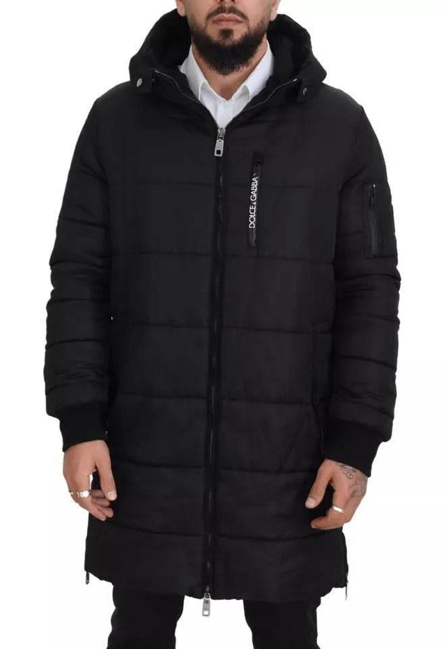 Dolce & Gabbana Black Nylon Hooded Parka Coat Winter Jacket - Hilstor