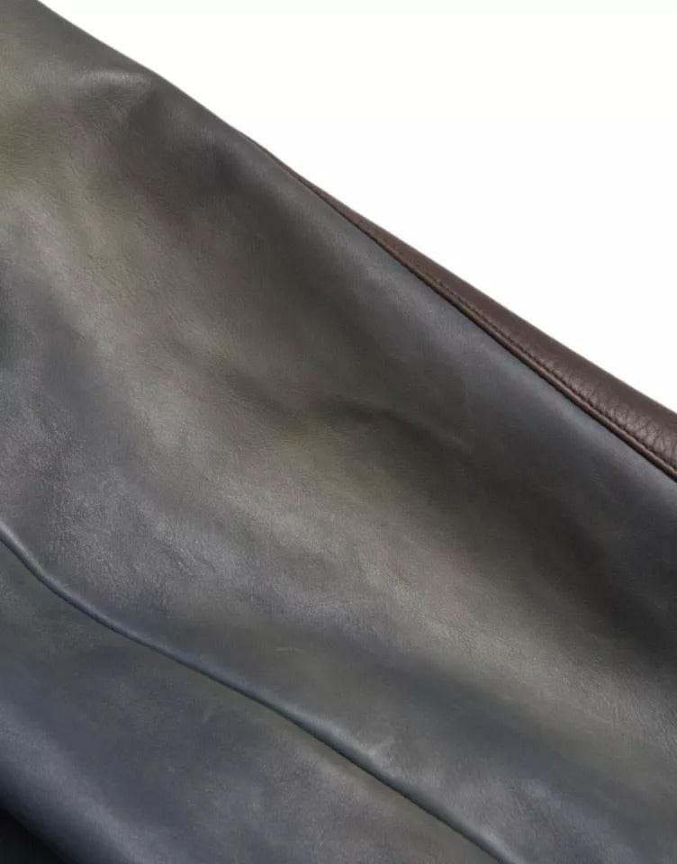 Dolce & Gabbana Blue Leather Full Zip Biker Blouson Jacket - Hilstor