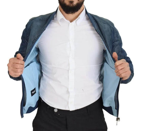 Dolce & Gabbana Blue Leather Perforated Full Zip Jacket - Hilstor