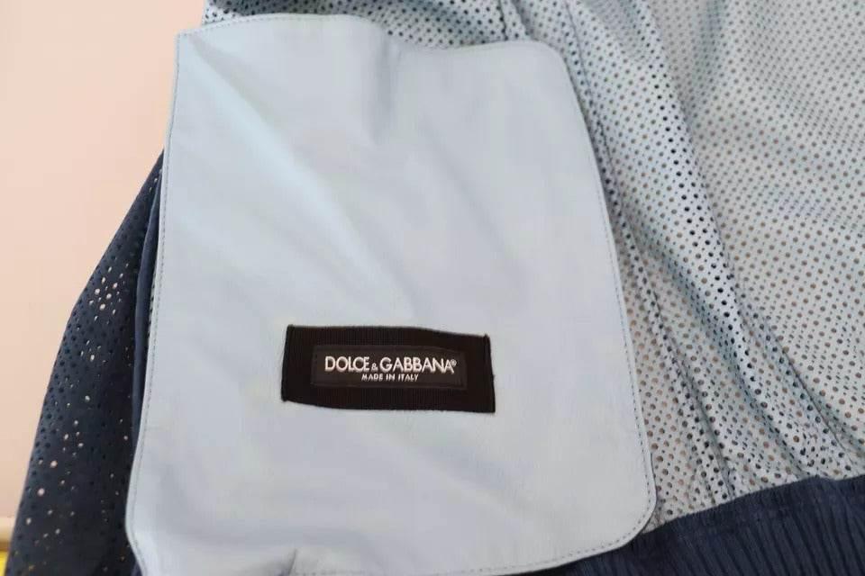 Dolce & Gabbana Blue Leather Perforated Full Zip Jacket - Hilstor