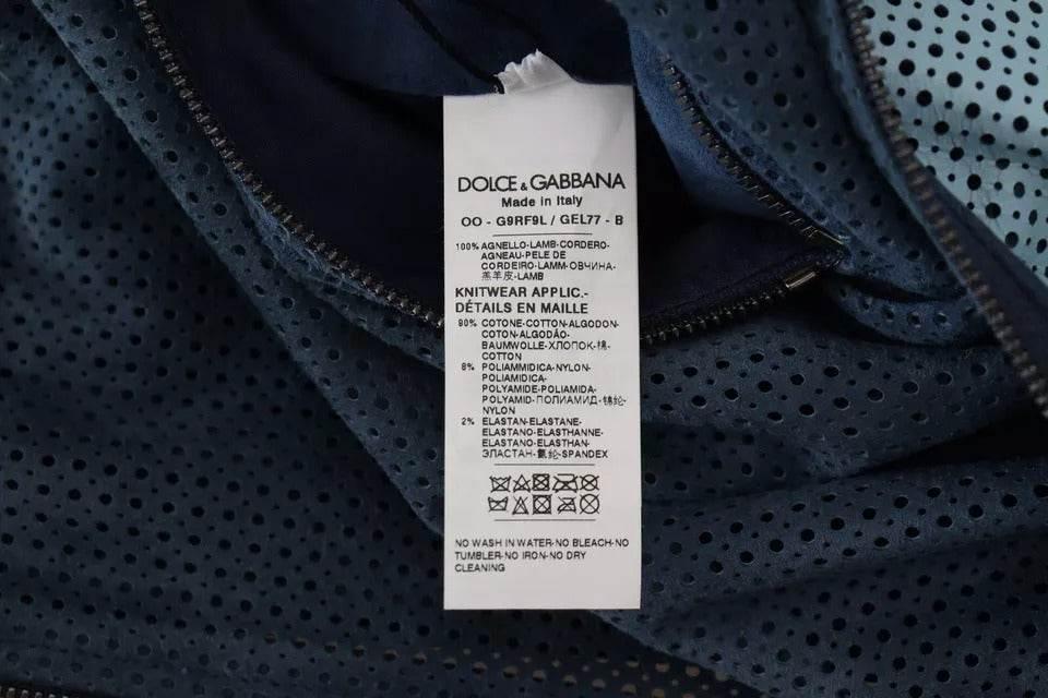 Dolce & Gabbana Blue Leather Perforated Full Zip Jacket - Hilstor