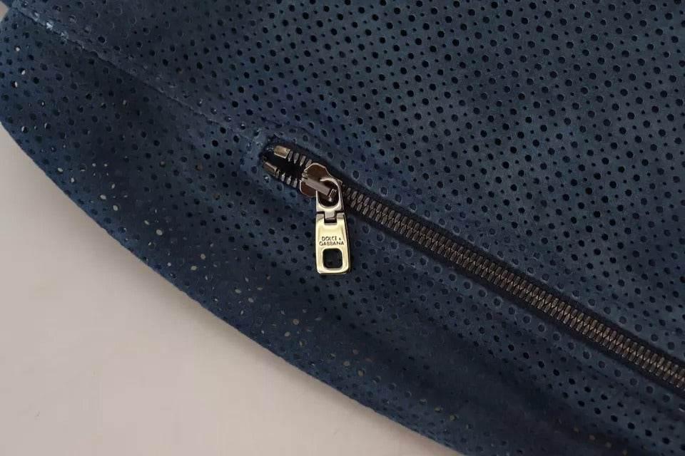 Dolce & Gabbana Blue Leather Perforated Full Zip Jacket - Hilstor