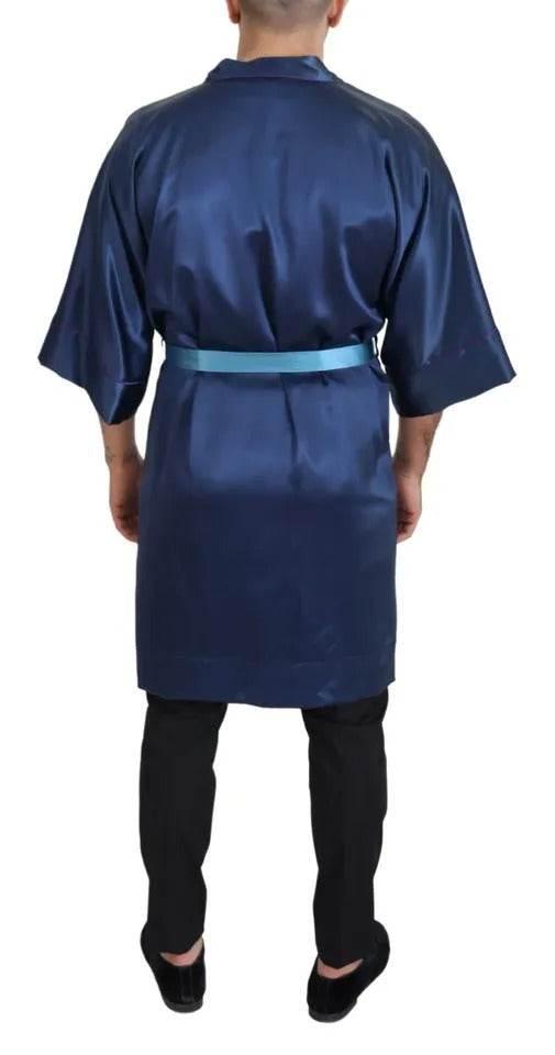Dolce & Gabbana Blue Satin Silk Waist Belt Robe Jacket - Hilstor