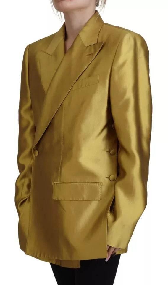Dolce & Gabbana Gold Satin Long Sleeves Blazer Coat Jacket - Hilstor