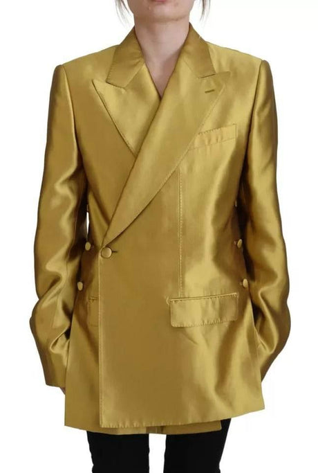 Dolce & Gabbana Gold Satin Long Sleeves Blazer Coat Jacket - Hilstor