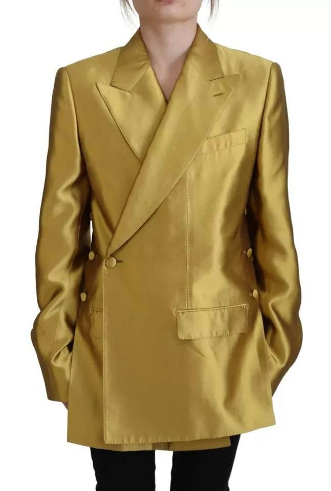 Dolce & Gabbana Gold Satin Long Sleeves Blazer Coat Jacket - Hilstor