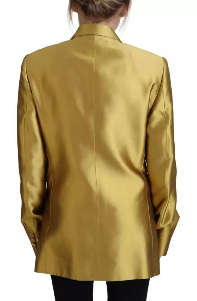 Dolce & Gabbana Gold Satin Long Sleeves Blazer Coat Jacket - Hilstor