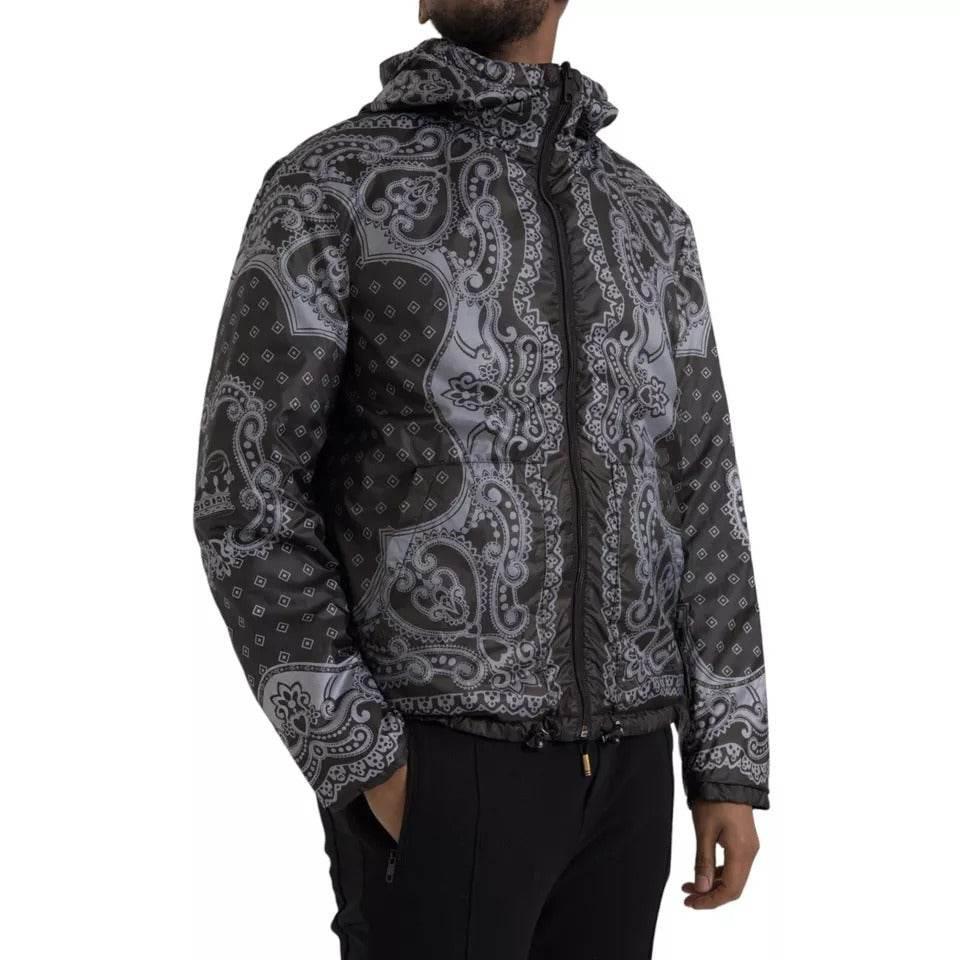 Dolce & Gabbana Gray Bandana Hooded Full Zip Bomber Jacket - Hilstor