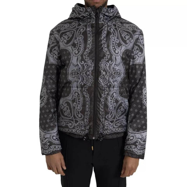 Dolce & Gabbana Gray Bandana Hooded Full Zip Bomber Jacket - Hilstor