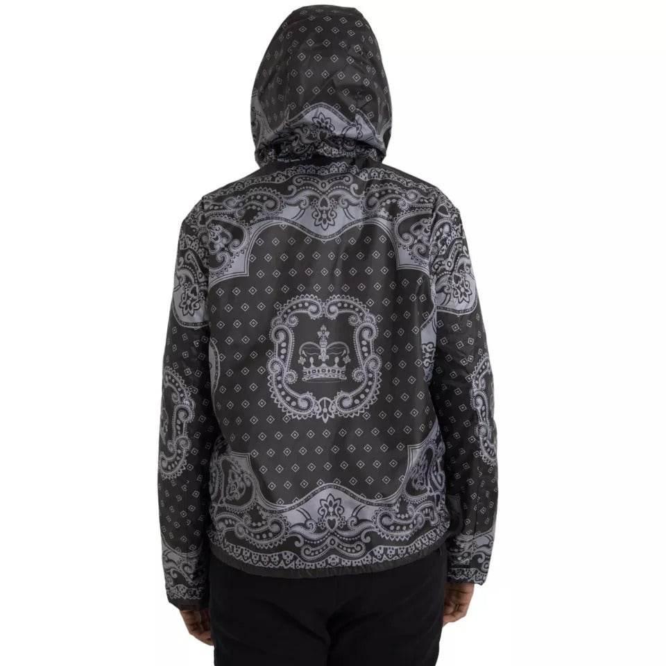 Dolce & Gabbana Gray Bandana Hooded Full Zip Bomber Jacket - Hilstor
