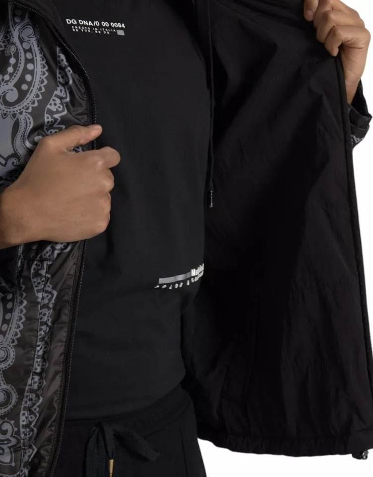 Dolce & Gabbana Gray Bandana Hooded Full Zip Bomber Jacket - Hilstor