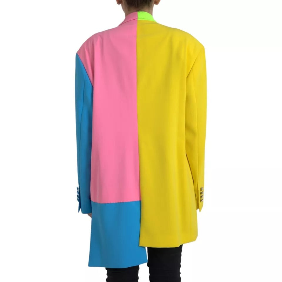 Dolce &amp; Gabbana Multicolor Patchwork Peak Lapel Coat Jakke