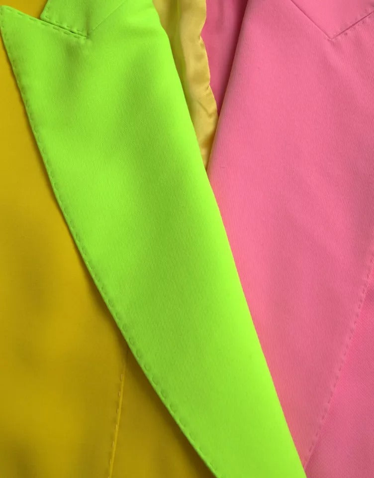 Dolce &amp; Gabbana Multicolor Patchwork Peak Lapel Coat Jakke