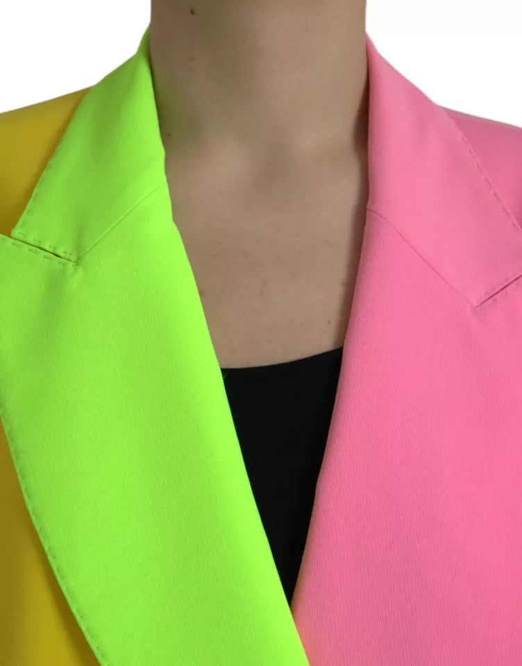 Dolce &amp; Gabbana Multicolor Patchwork Peak Lapel Coat Jakke