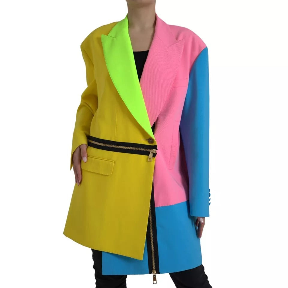 Dolce &amp; Gabbana Multicolor Patchwork Peak Lapel Coat Jakke