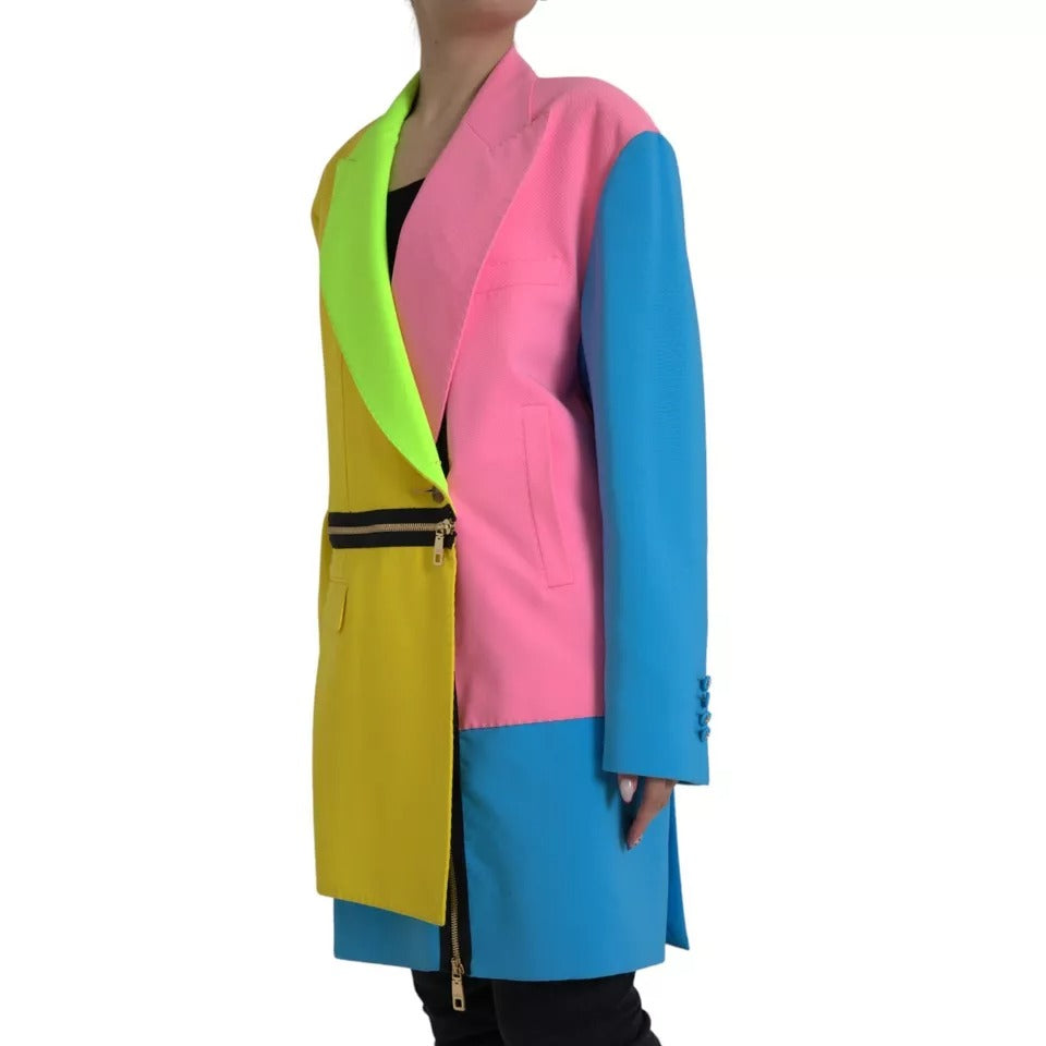 Dolce &amp; Gabbana Multicolor Patchwork Peak Lapel Coat Jakke