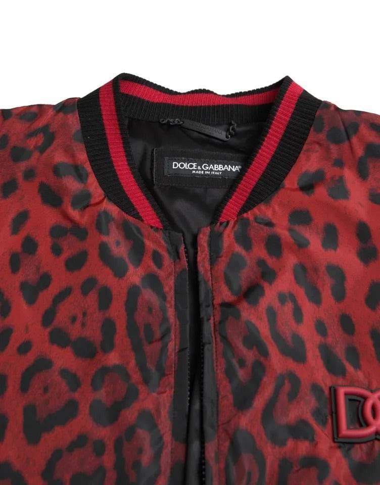 Dolce & Gabbana Red Leopard Bomber Short Coat Jacket - Hilstor