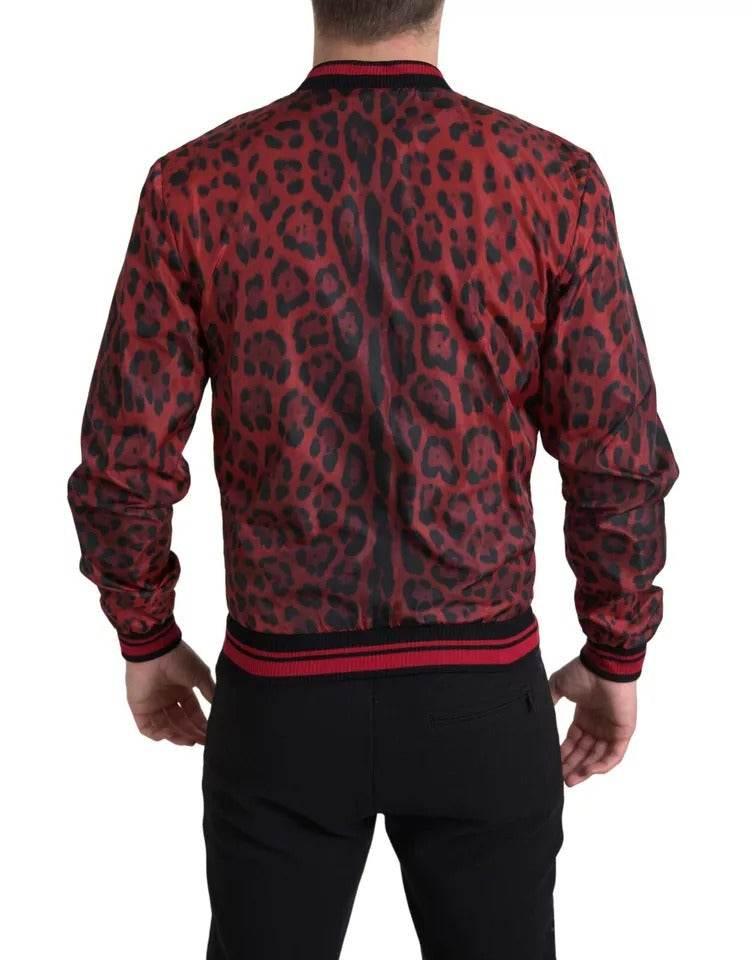 Dolce & Gabbana Red Leopard Bomber Short Coat Jacket - Hilstor